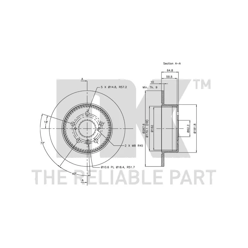 Jeu de 2 disques de frein arrière NK 204570 - Visuel 2