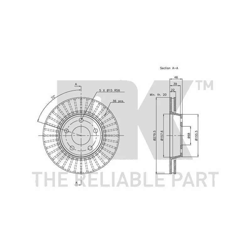 Jeu de 2 disques de frein avant NK 204752 - Visuel 1