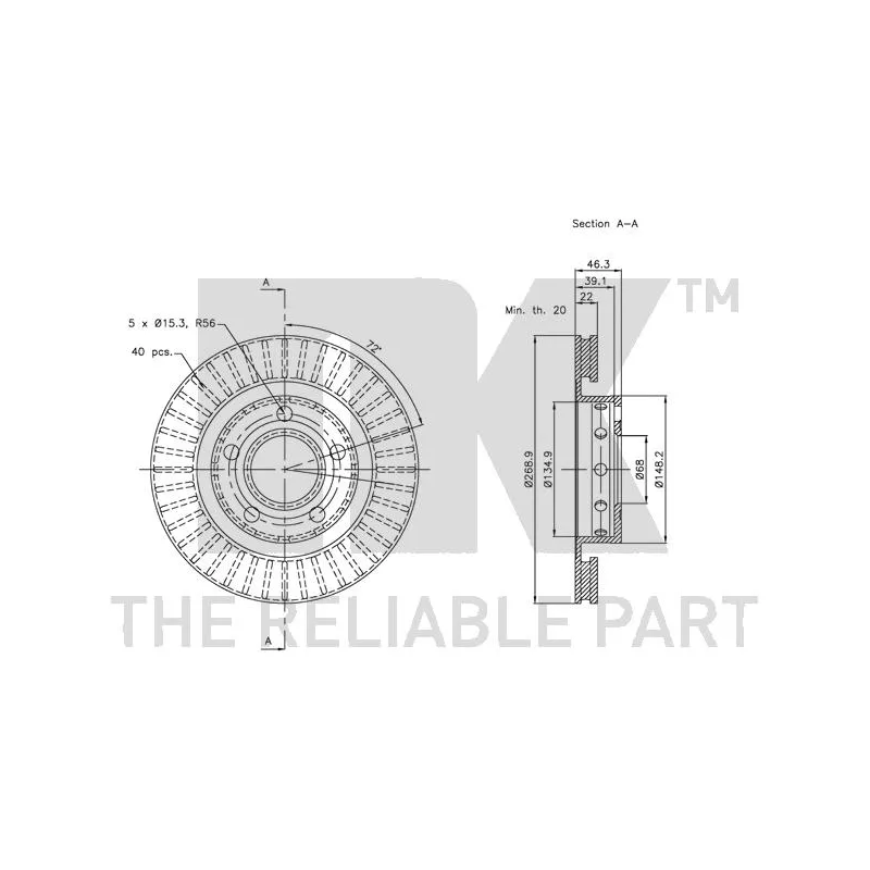 Jeu de 2 disques de frein arrière NK 204798 - Visuel 2