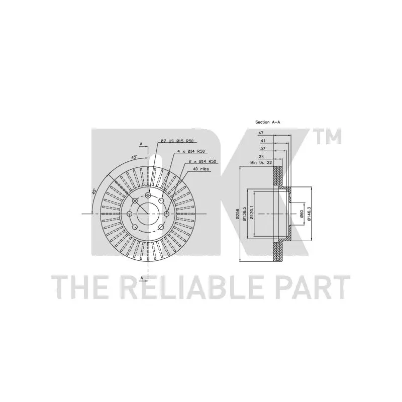 Jeu de 2 disques de frein avant NK 205004 - Visuel 2