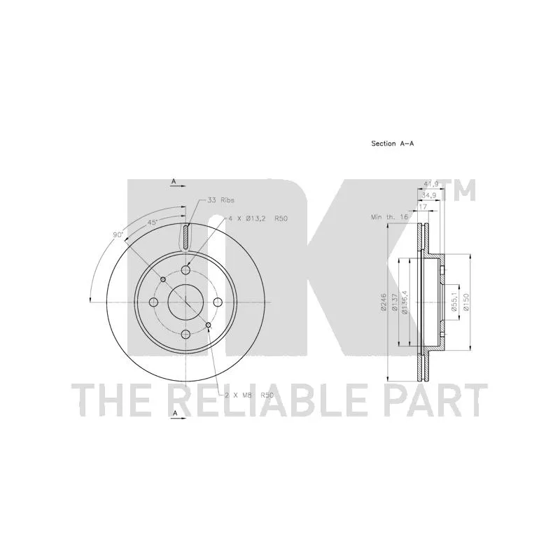 Jeu de 2 disques de frein avant NK 205114 - Visuel 2