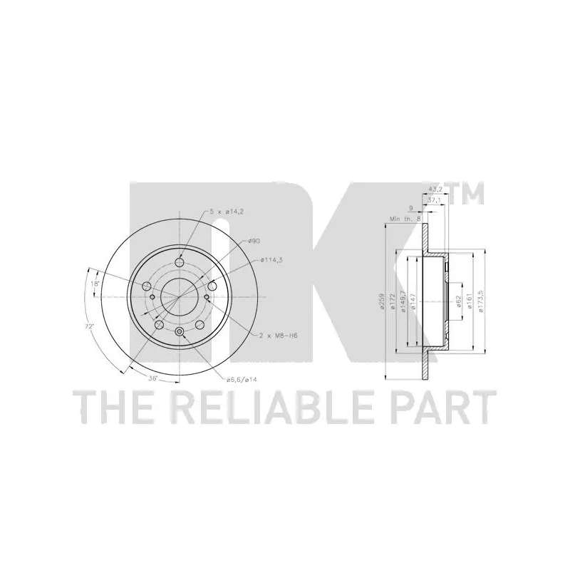 Jeu de 2 disques de frein arrière NK 205232 - Visuel 2