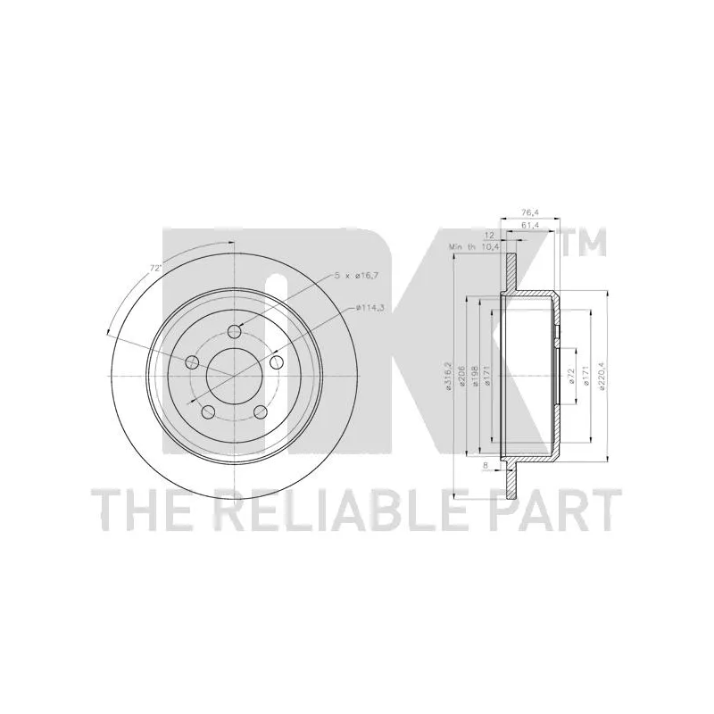 Jeu de 2 disques de frein arrière NK 209332 - Visuel 2