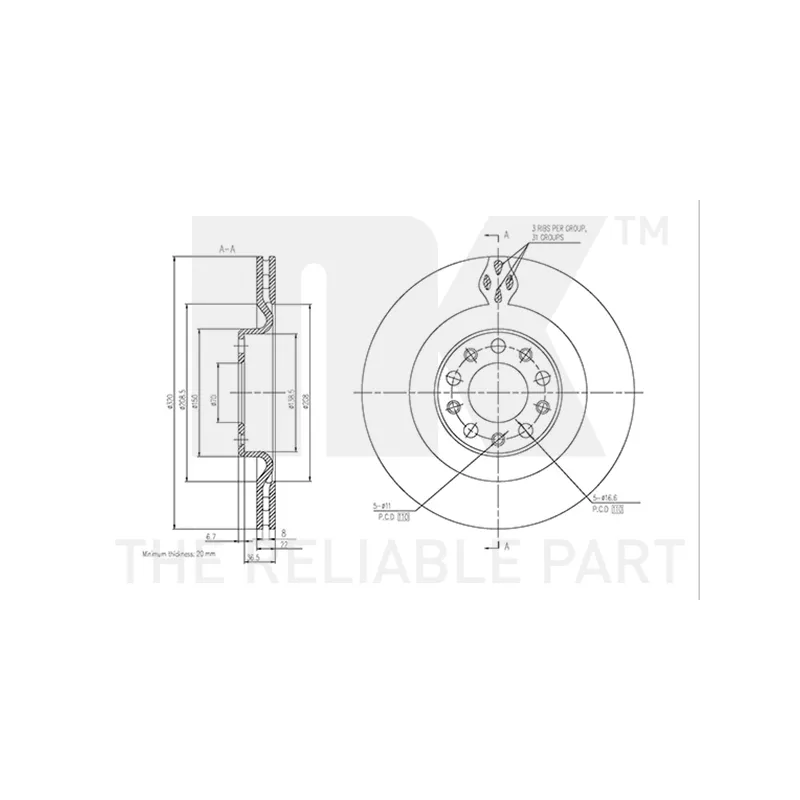 Jeu de 2 disques de frein arrière NK 311036 - Visuel 2