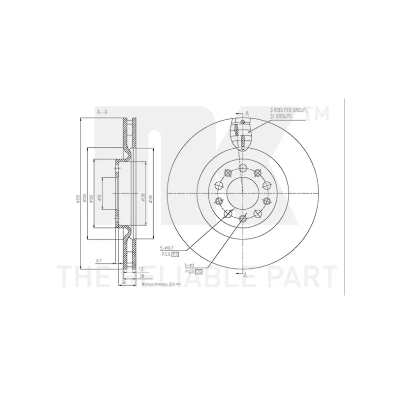 Jeu de 2 disques de frein avant NK 311038 - Visuel 2