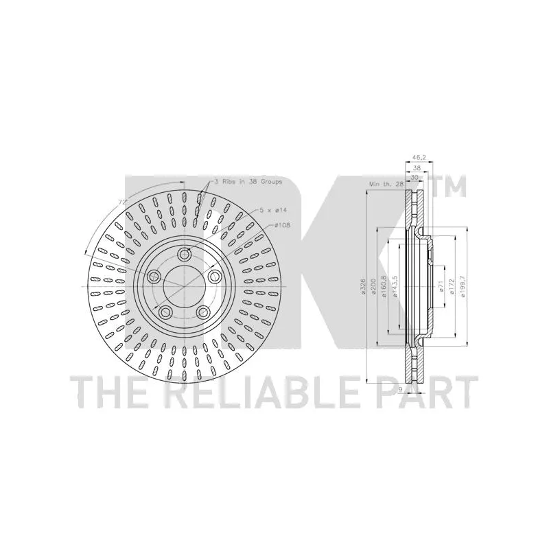 Jeu de 2 disques de frein avant NK 311226 - Visuel 2