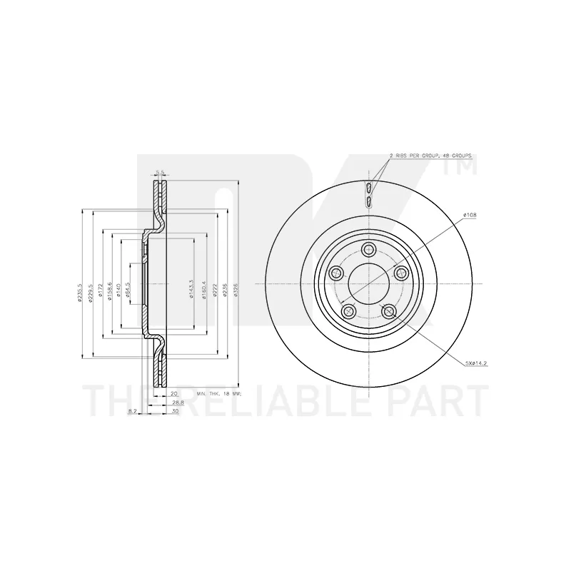 Jeu de 2 disques de frein arrière NK 311227 - Visuel 2