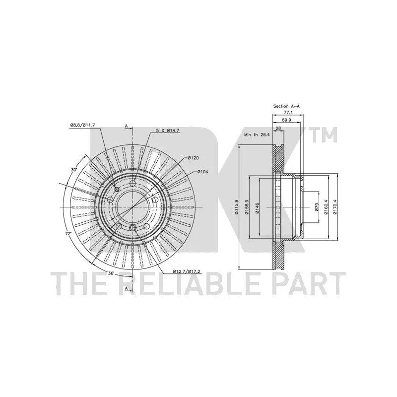 Jeu de 2 disques de frein avant NK 311534 - Visuel 2
