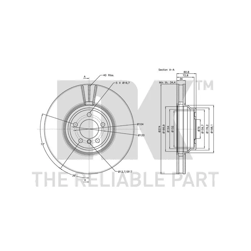 Jeu de 2 disques de frein avant NK 311571 - Visuel 2