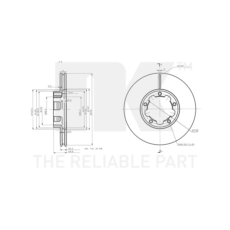 Jeu de 2 disques de frein arrière NK 312299 - Visuel 2