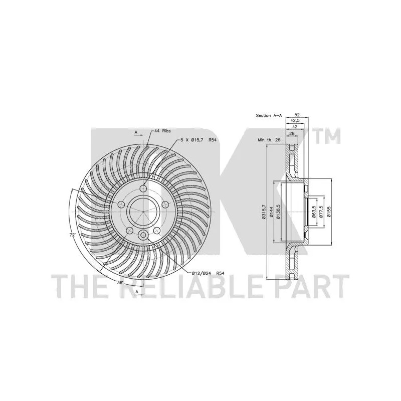 Jeu de 2 disques de frein avant NK 312570 - Visuel 2