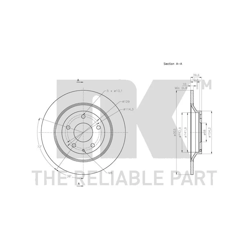 Jeu de 2 disques de frein arrière NK 313279 - Visuel 2