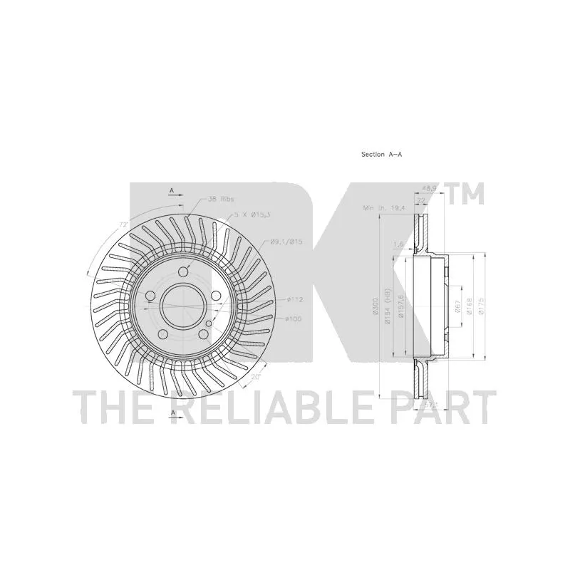Jeu de 2 disques de frein arrière NK 3133105 - Visuel 2