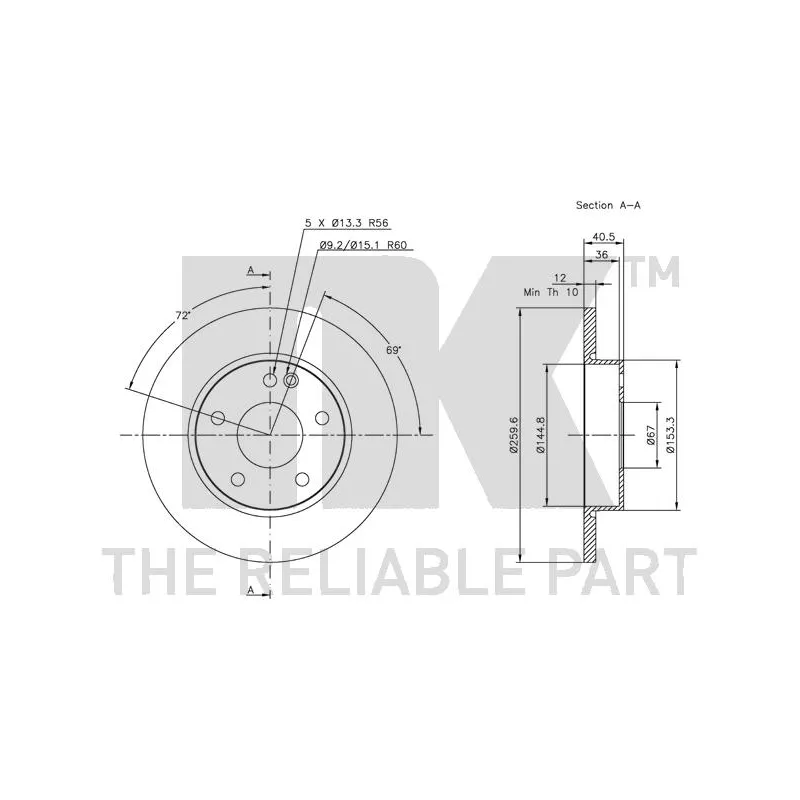 Jeu de 2 disques de frein avant NK 313345 - Visuel 2