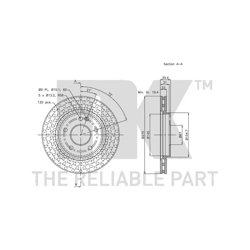 Jeu de 2 disques de frein avant NK 313369 - Visuel 2