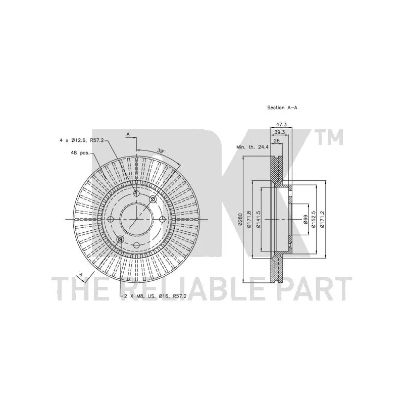 Jeu de 2 disques de frein avant NK 313420 - Visuel 2