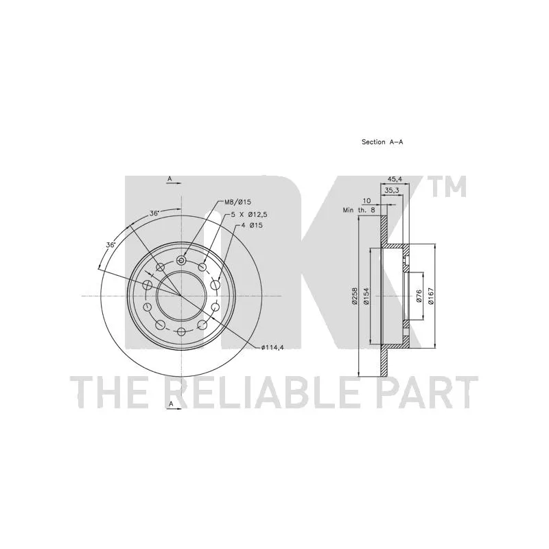 Jeu de 2 disques de frein arrière NK 313426 - Visuel 2