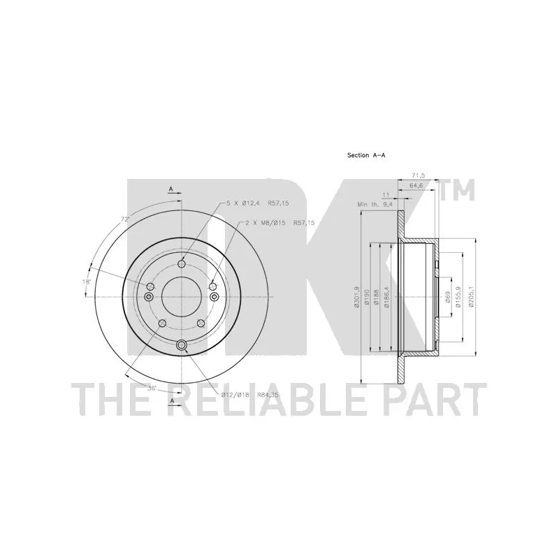Jeu de 2 disques de frein arrière NK 313432 - Visuel 2