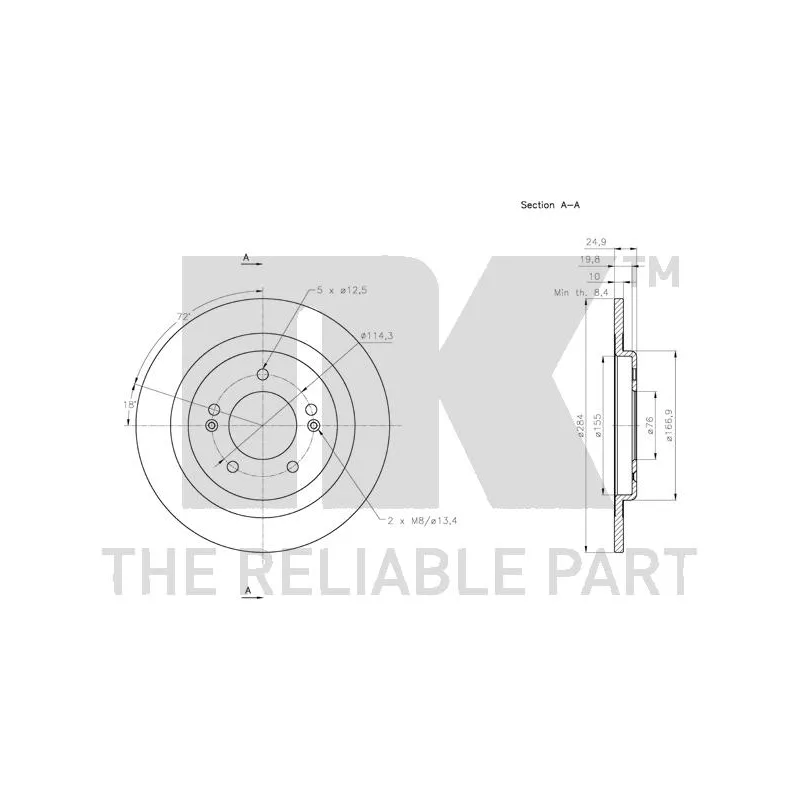 Jeu de 2 disques de frein arrière NK 313442 - Visuel 2