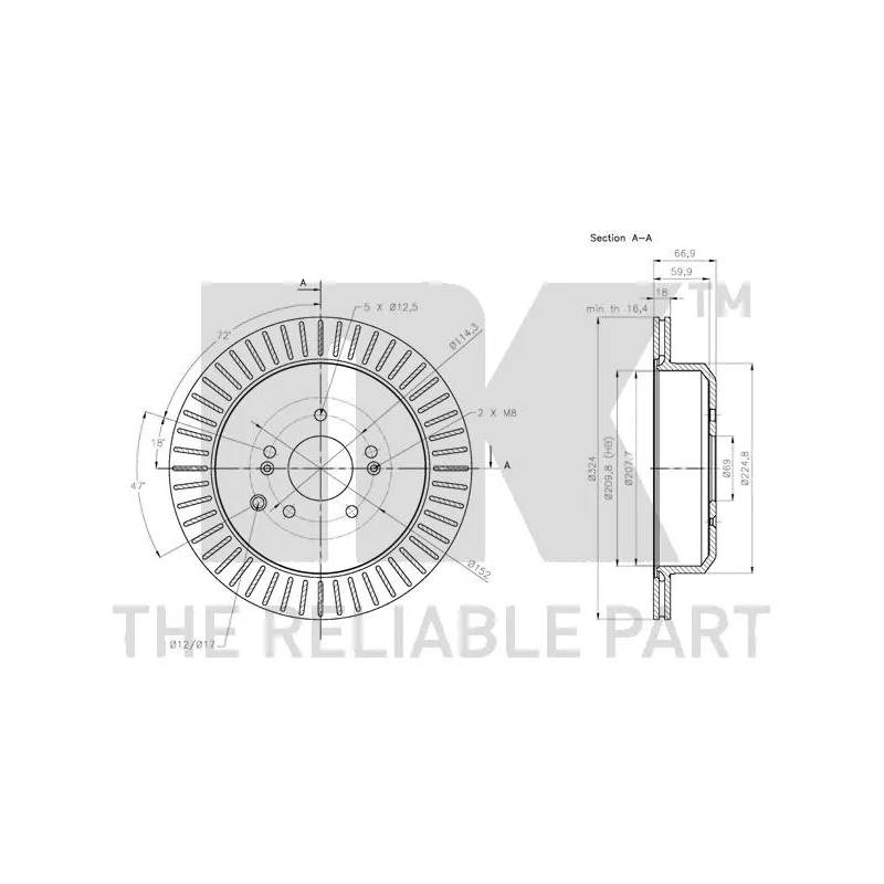 Jeu de 2 disques de frein arrière NK 313448 - Visuel 2