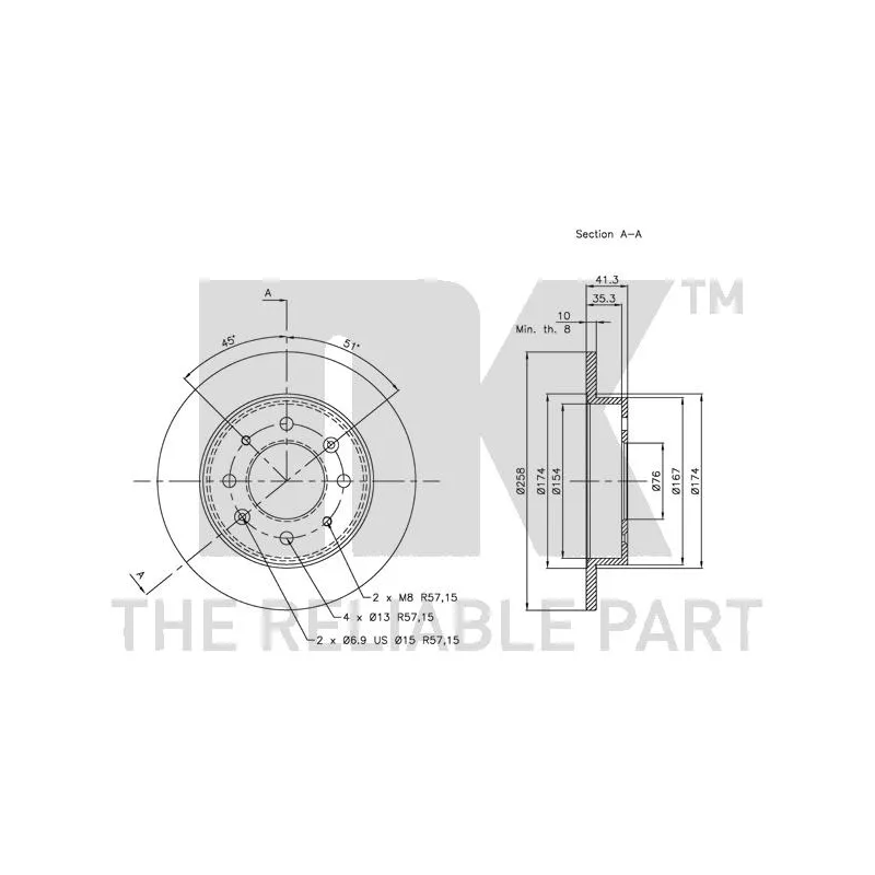 Jeu de 2 disques de frein arrière NK 313513 - Visuel 2