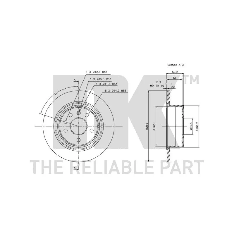 Jeu de 2 disques de frein arrière NK 313621 - Visuel 2