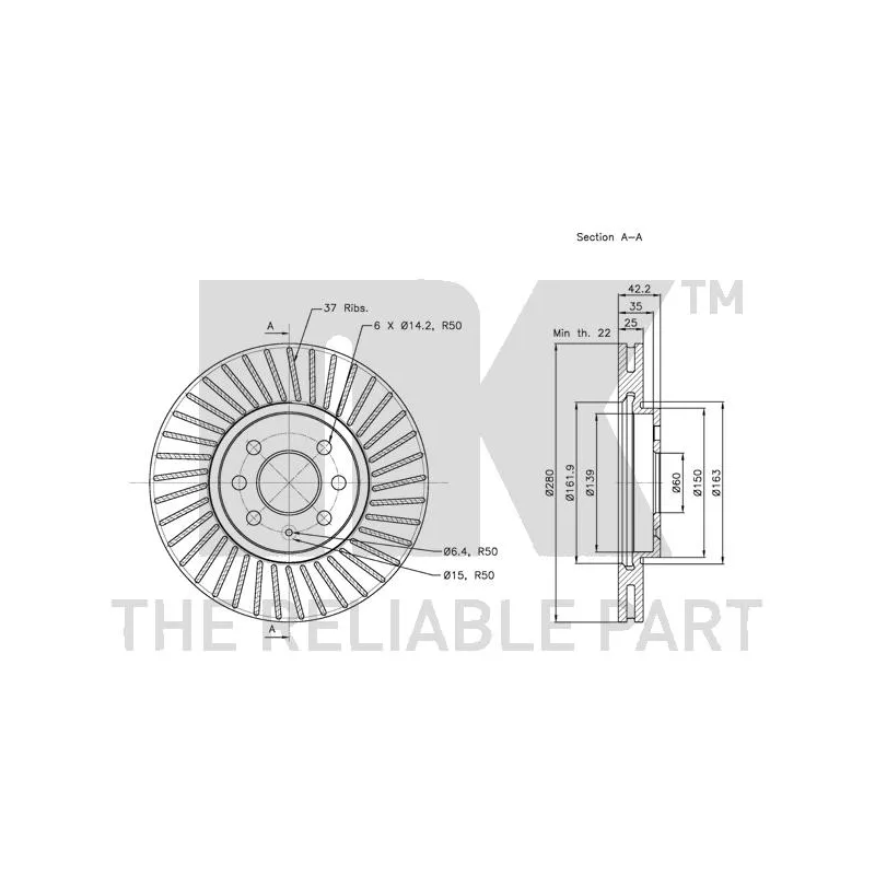 Jeu de 2 disques de frein avant NK 313652 - Visuel 2