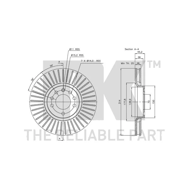 Jeu de 2 disques de frein avant NK 313653 - Visuel 2