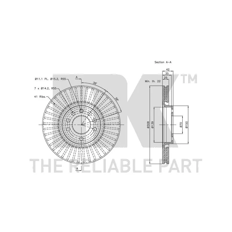 Jeu de 2 disques de frein avant NK 313654 - Visuel 2