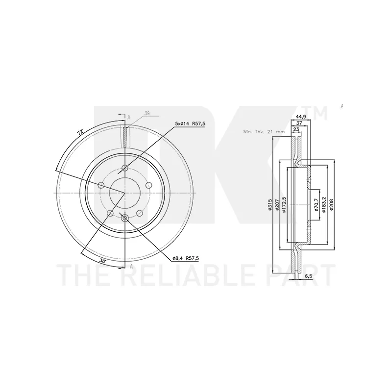 Jeu de 2 disques de frein arrière NK 313690 - Visuel 2