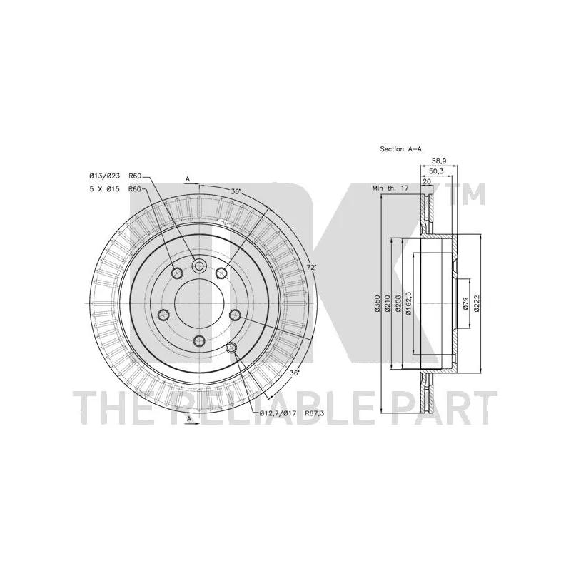 Jeu de 2 disques de frein arrière NK 314029 - Visuel 2