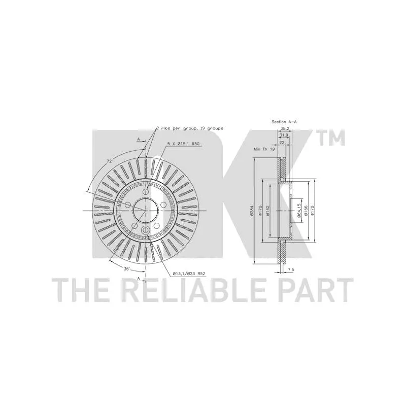 Jeu de 2 disques de frein avant NK 314055 - Visuel 2