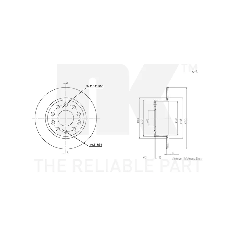 Jeu de 2 disques de frein arrière NK 314307 - Visuel 2