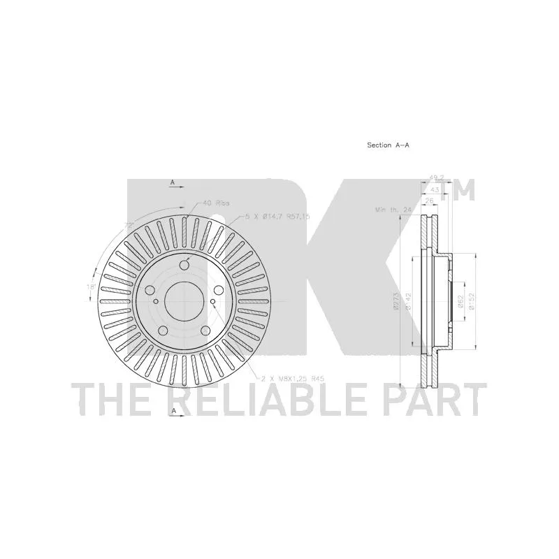 Jeu de 2 disques de frein avant NK 3145120 - Visuel 2