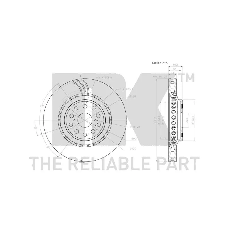 Disque de frein avant gauche NK 3145146 - Visuel 2