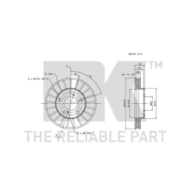 Jeu de 2 disques de frein avant NK 314547 - Visuel 2
