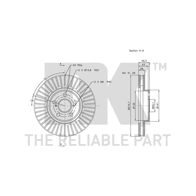 Jeu de 2 disques de frein avant NK 314586 - Visuel 2
