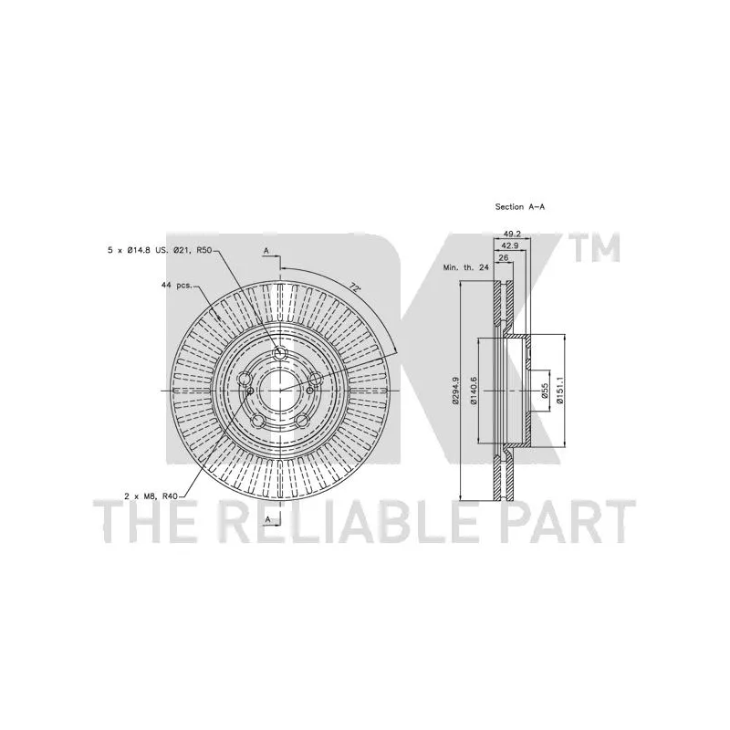 Jeu de 2 disques de frein avant NK 314591 - Visuel 2