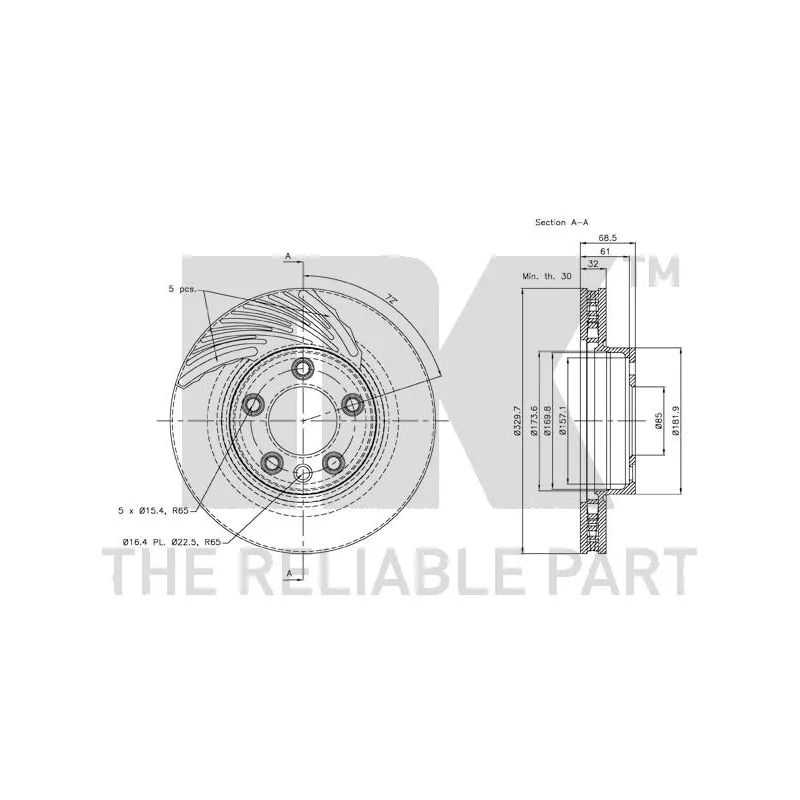 Disque de frein avant droit NK 3147104 - Visuel 2