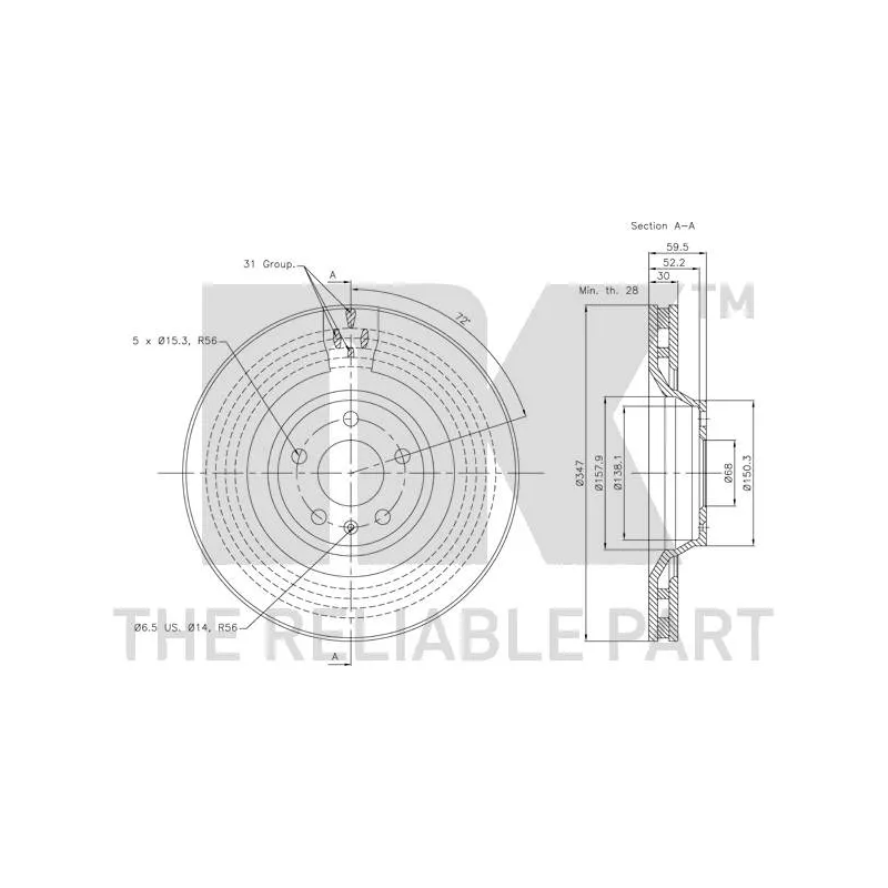 Jeu de 2 disques de frein avant NK 3147108 - Visuel 2