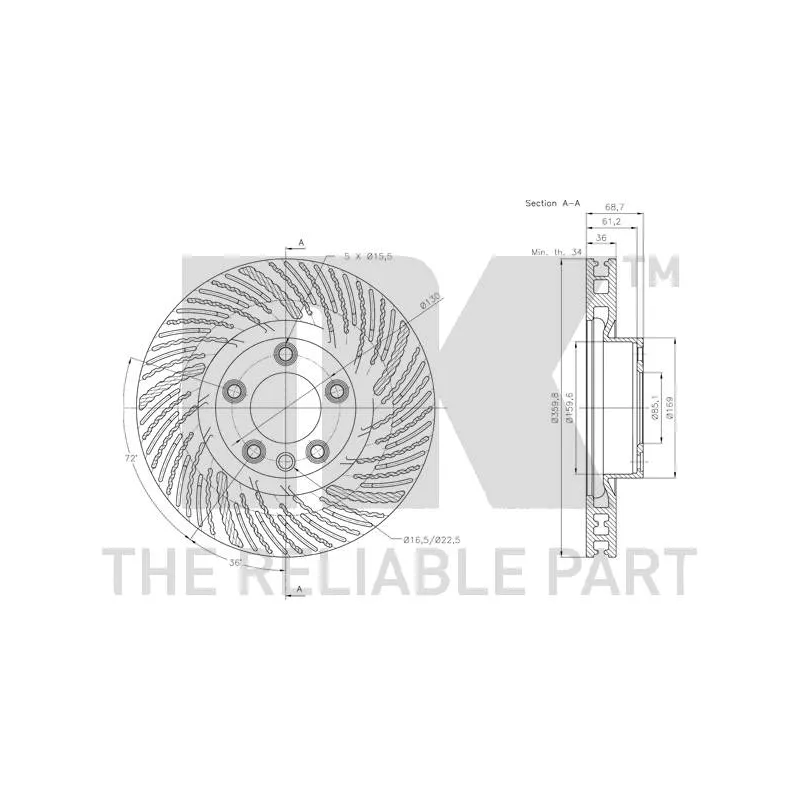 Disque de frein avant droit NK 3147152 - Visuel 2