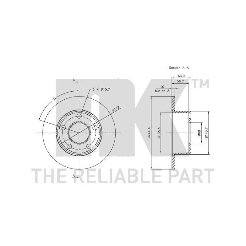 Jeu de 2 disques de frein arrière NK 314744 - Visuel 2