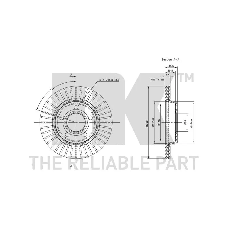 Jeu de 2 disques de frein arrière NK 314769 - Visuel 2