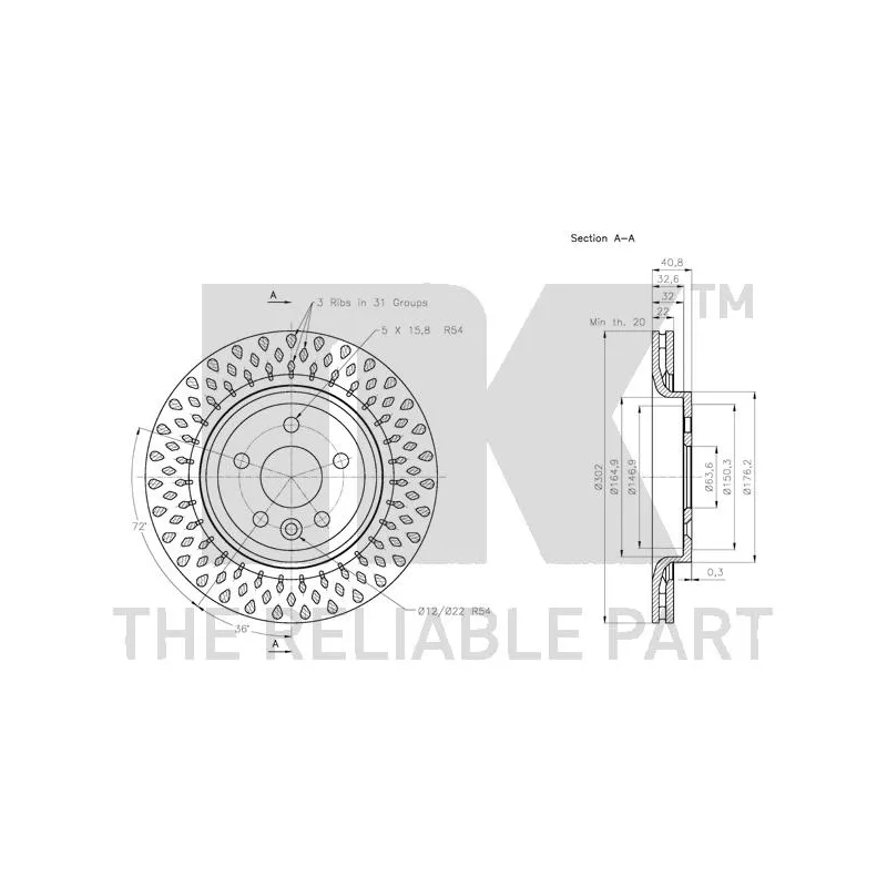 Jeu de 2 disques de frein arrière NK 314858 - Visuel 2