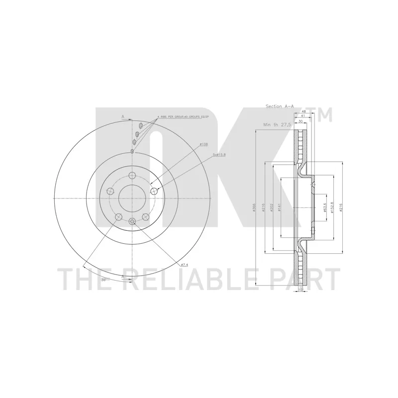 Jeu de 2 disques de frein avant NK 314871 - Visuel 2