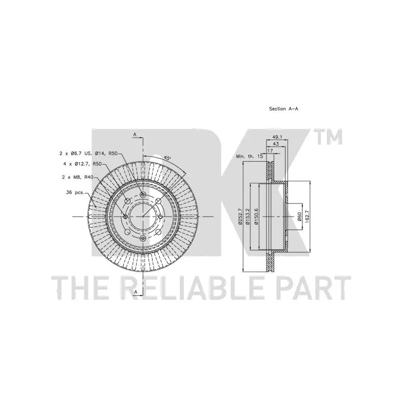 Jeu de 2 disques de frein avant NK 315213 - Visuel 2