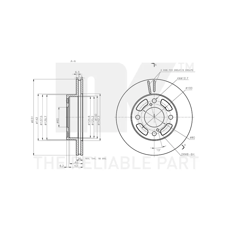 Jeu de 2 disques de frein avant NK 315238 - Visuel 2
