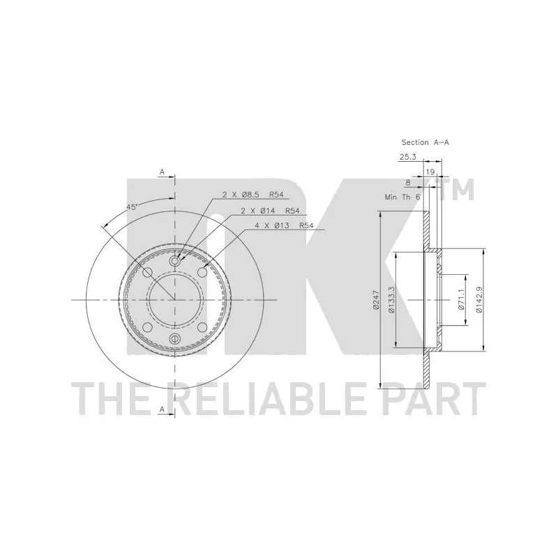 Jeu de 2 disques de frein arrière NK 319947 - Visuel 2