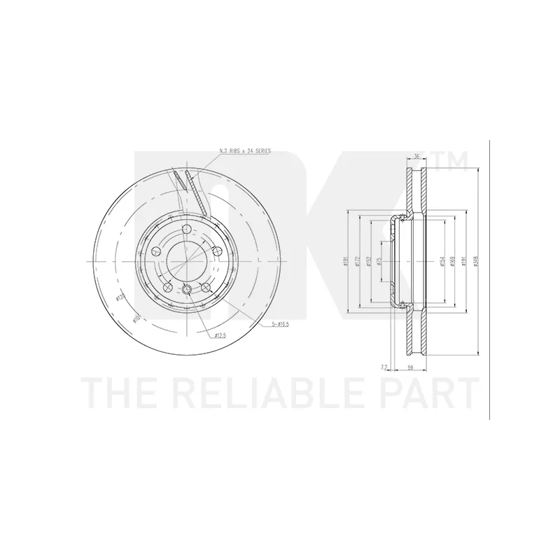 Disque de frein avant droit NK 3415108 - Visuel 2