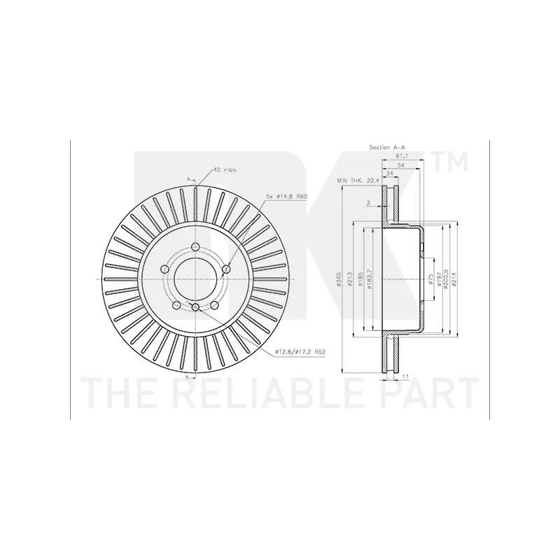 Jeu de 2 disques de frein arrière NK 3415113 - Visuel 2